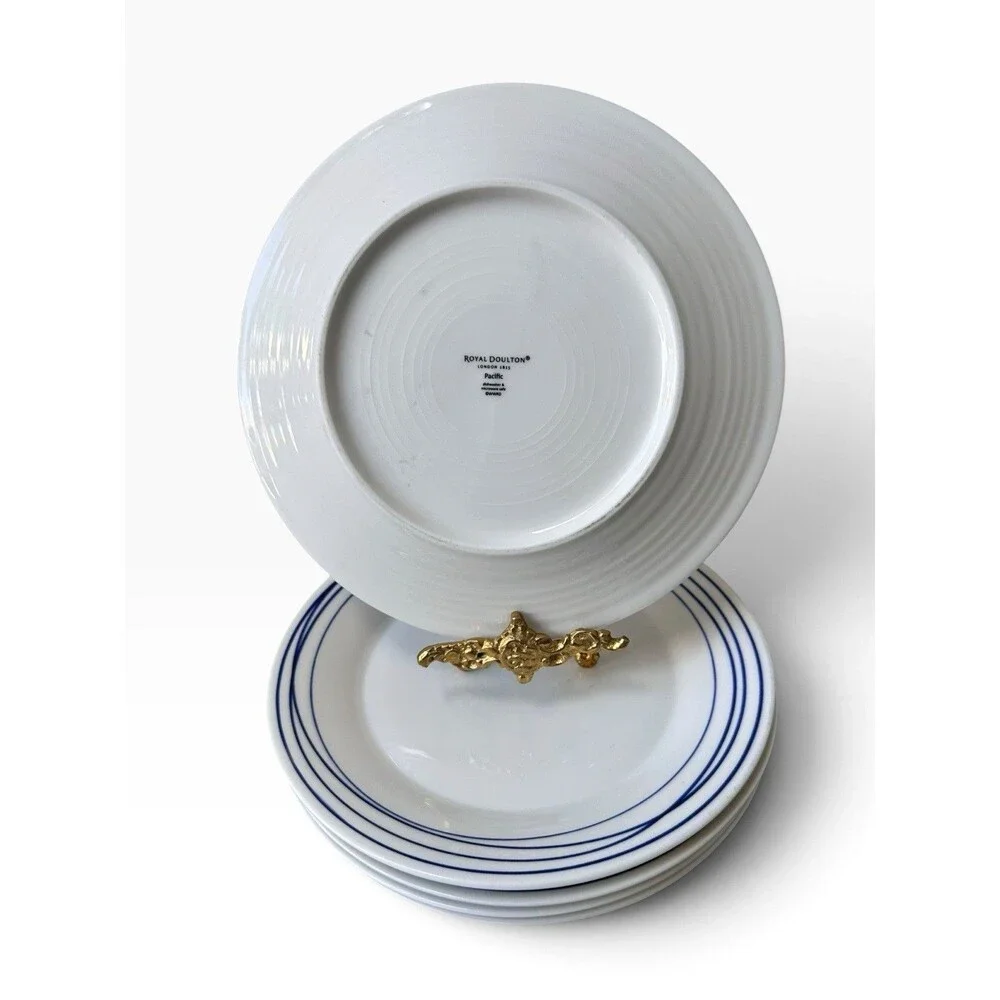 Royal Doulton London 1815 Pacific Plates x 4 White Blue Circles Porcelain Salad